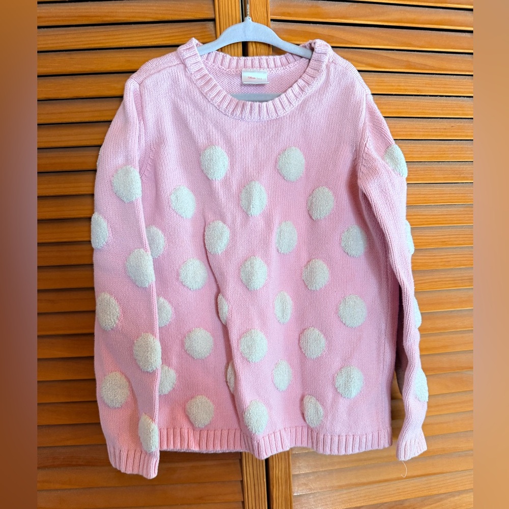 Hanna Andersson Pink Crewneck Sweater with White Polka Dots